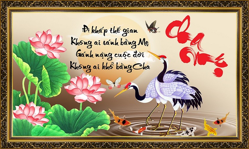 Tranh dán tường VTC Thư pháp Cha Mẹ Cha_Me_01 kim sa nhiều kích thước và chọn mẫu