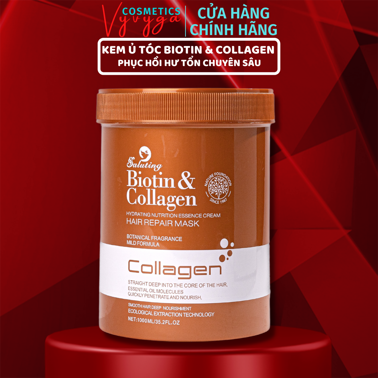 Kem ủ tóc hấp tóc biotin collagen saluting 1000ml dầu hấp chăm sóc tóc siêu phục hồi tóc hư tổn ut13