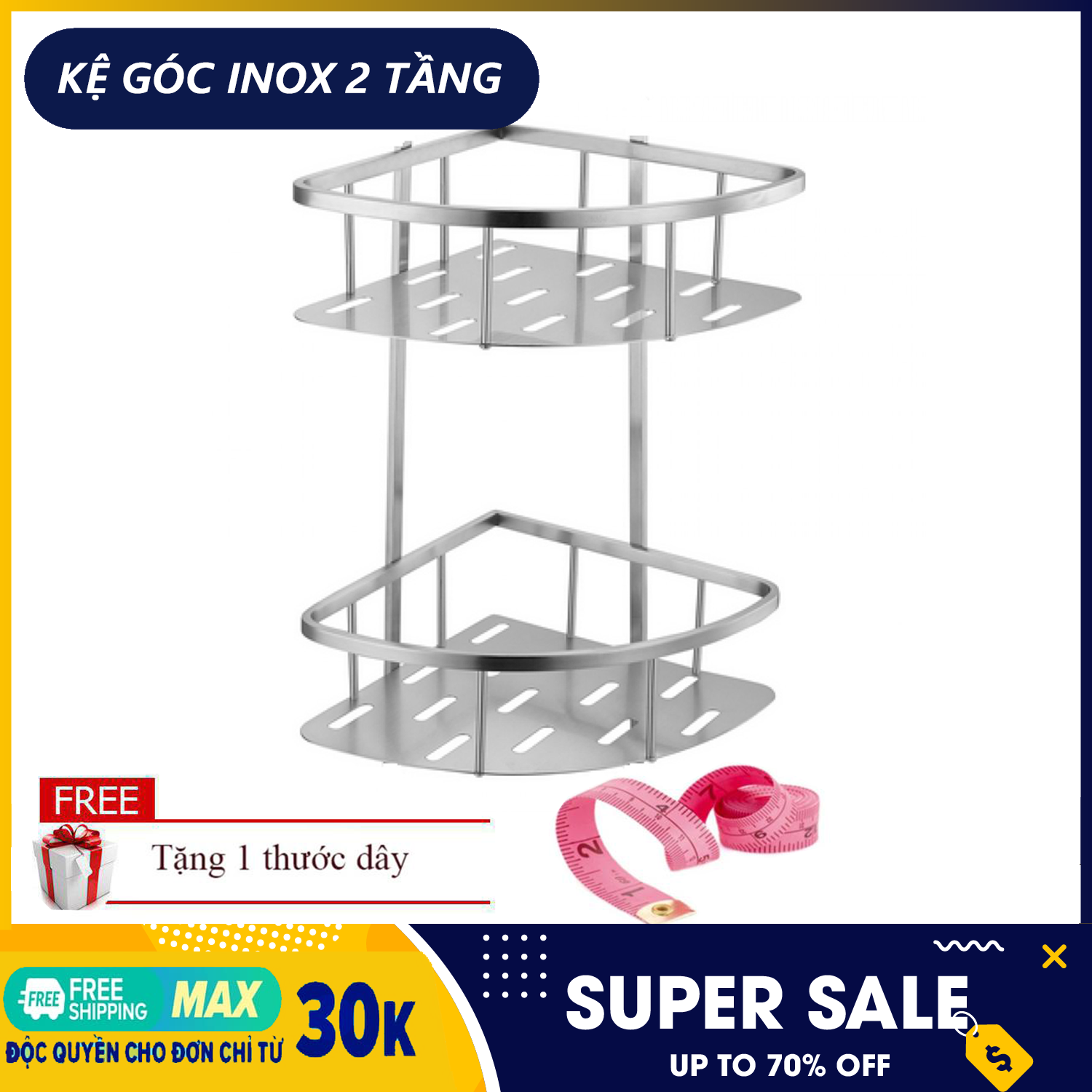 Kệ góc inox nhà tắm 2 tầng giá rẻ - Kệ nhà tắm Inox - Kệ góc nhà tắm - kệ góc inox nhà tắm  + Tặng thước dây đo chiều cao