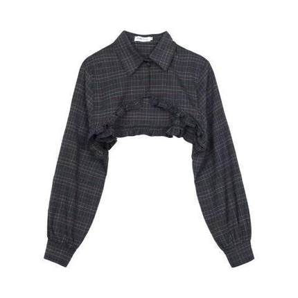 Áo khoác sơ mi croptop tay dài caro quảng châu