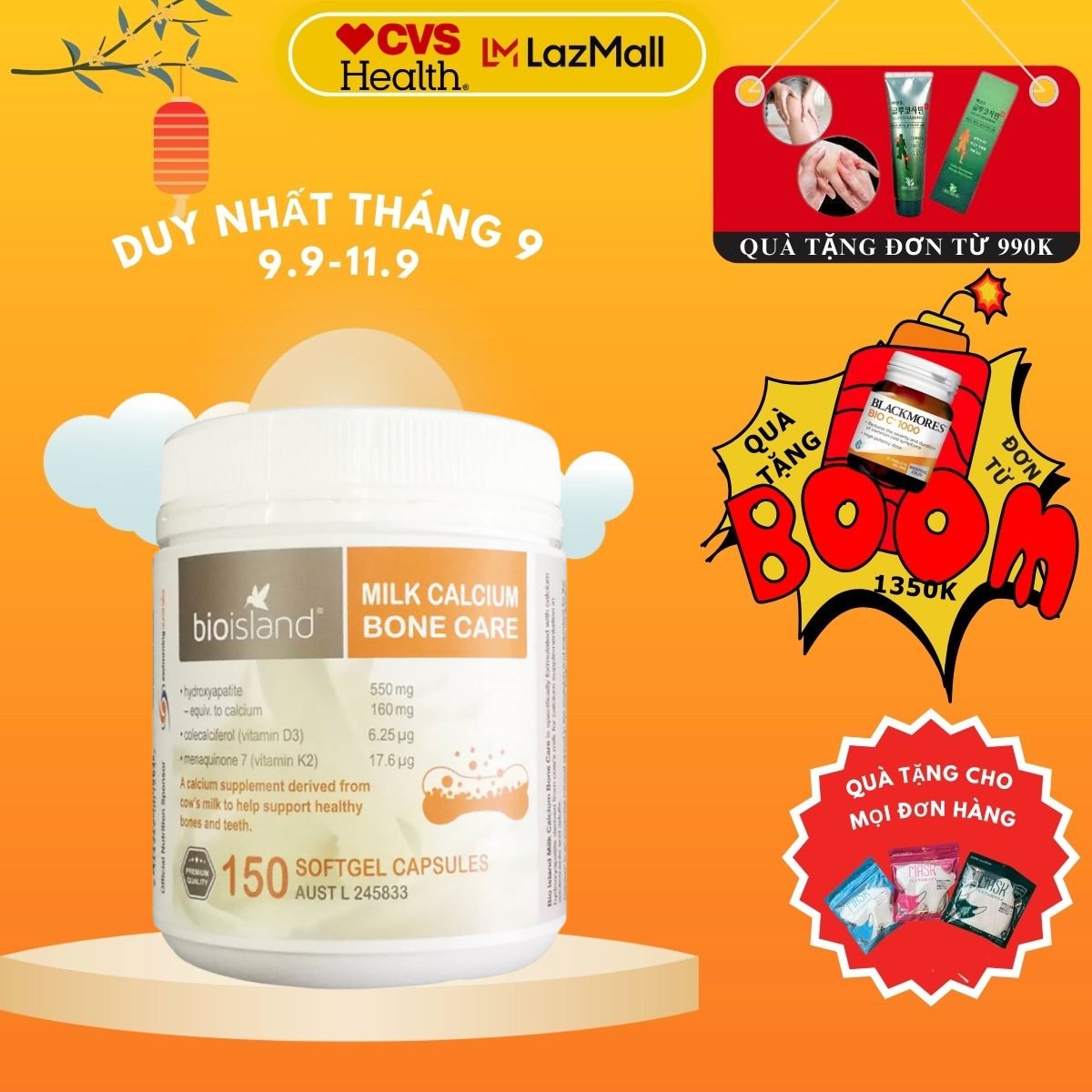 Bio Island Milk Calcium Bone care - Canxi sữa hỗ trợ phát triển xương 150 viên