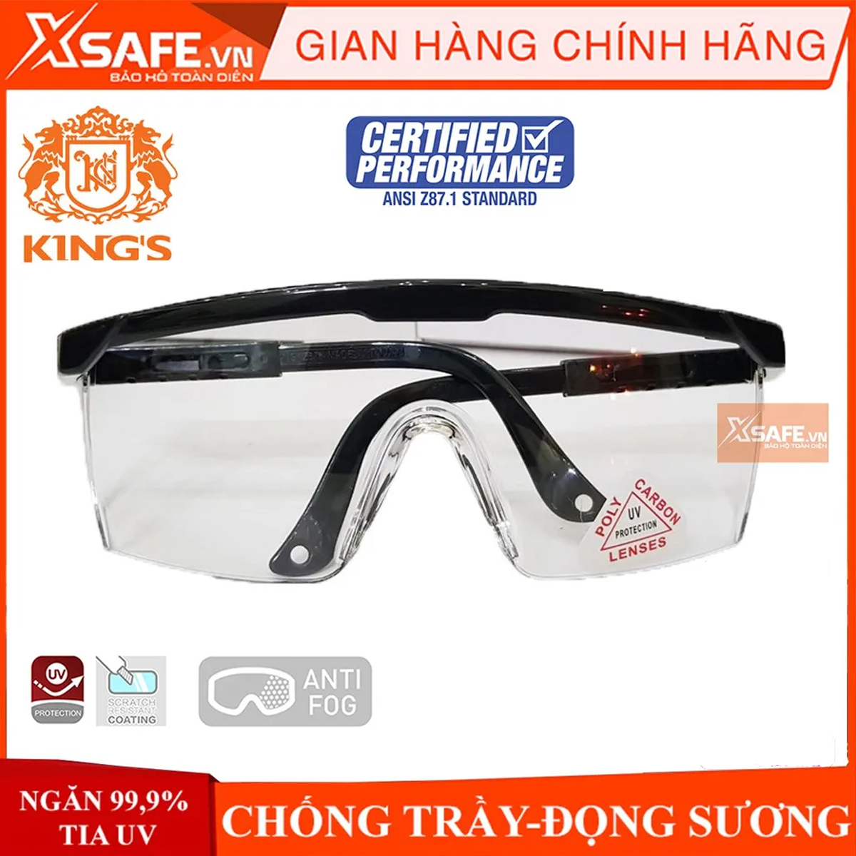 Kính chống bụi Kings KY151, kính bảo hộ , chống tia UV, chống bụi chống xước, đọng sương. Mắt kính trong suốt, bảo vệ mắt lao động, đi xe máy