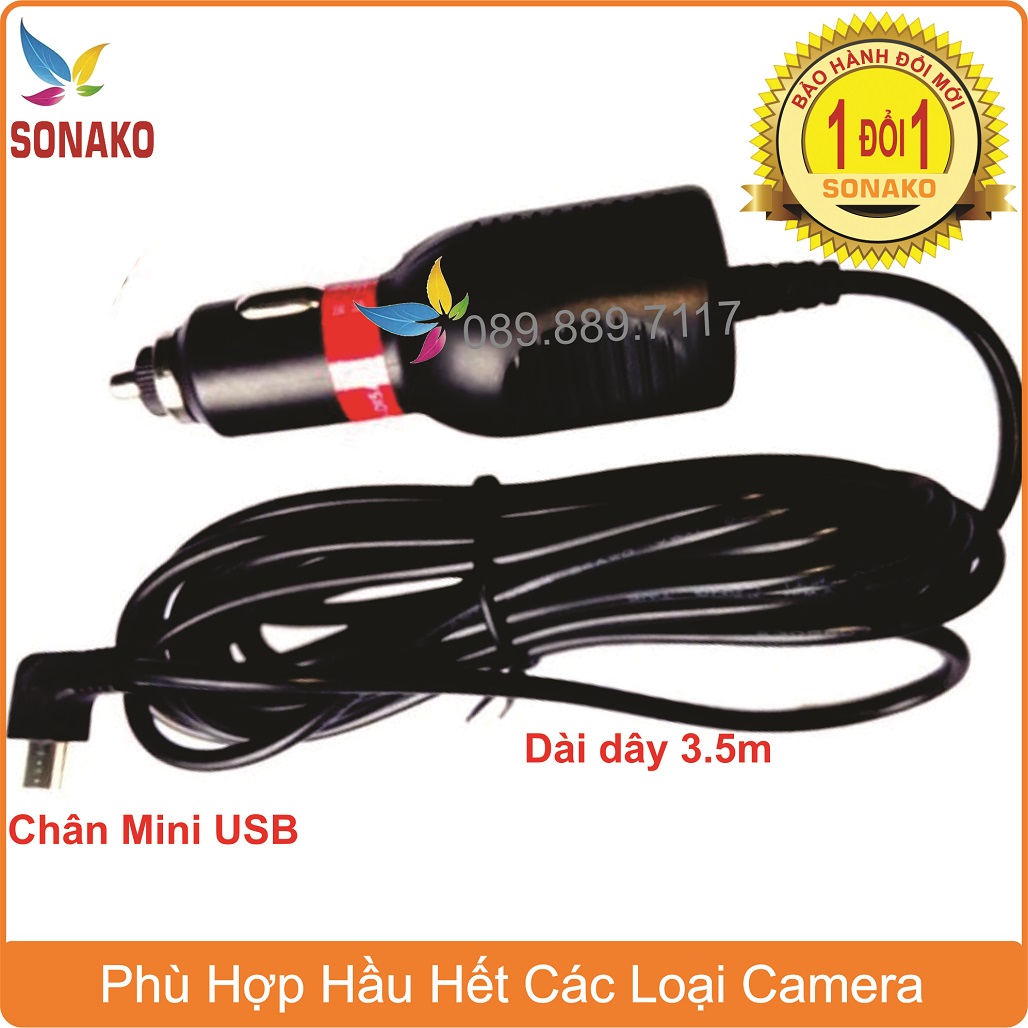 Tẩu sạc nguồn camera hành trình 5V, 1A - 3.5A, chân mini USB, micro USB thẳng, vuông- sonako