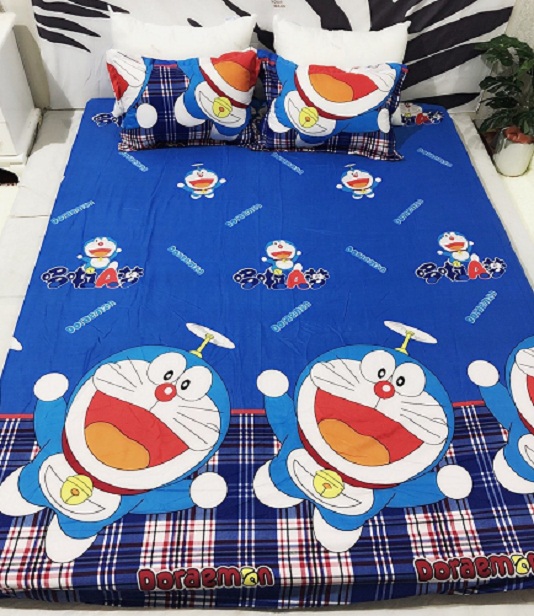 Bộ Ga Gối Cotton ( tặng kèm áo gối ôm ) Mẫu Doremon Chóng Chóng