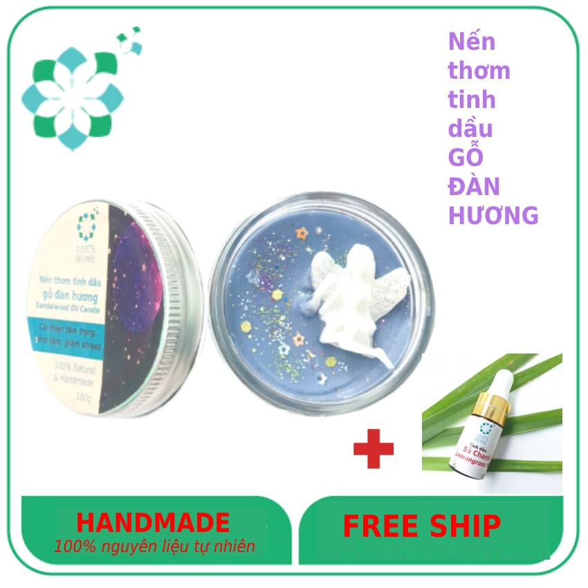 Nến thơm phòng tinh dầu Gỗ Đàn Hương 100g/ Lavender Essential Oil Candle, giúp thư giãn, nến thơm phòng, giảm stress - LEE'S HOME