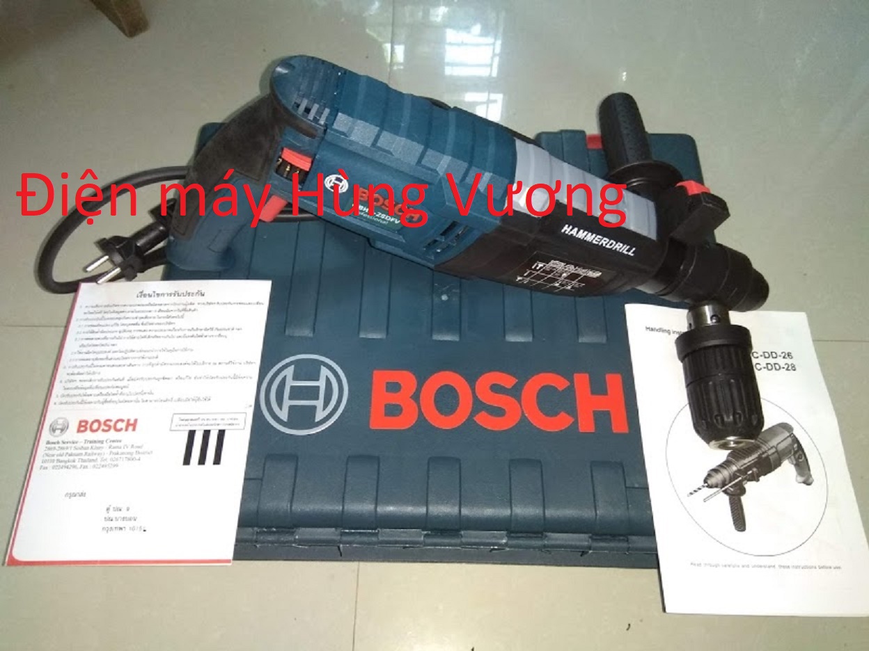 Máy khoan bê tông Bosh GBH 2-28D, 1200W, có thêm 1 măng danh phụ để khoan sắt gỗ, đủ 3 chức năng khoan gỗ sắt, bê tông.