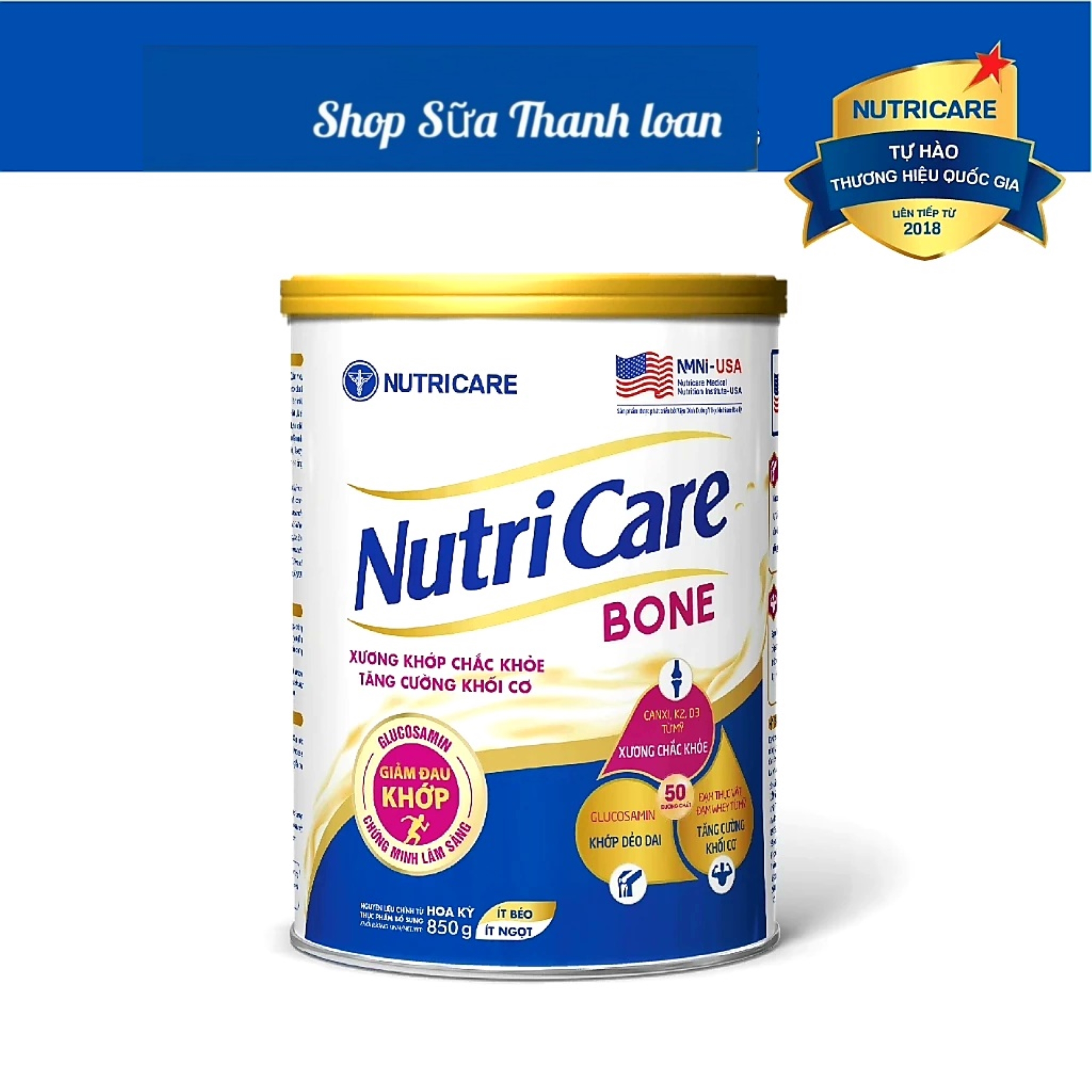   HSD T8-2027   Mẫu Mới  Sữa Bột Nutricare Bone 850g Phòng Chống Loãng Xương Sụn Khớp Cho Người Lớn Tuổi. 