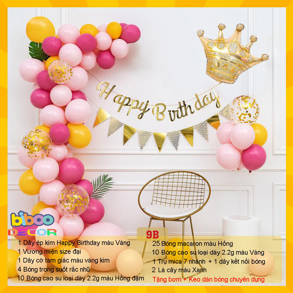[TẶNG NGAY BÓNG TUỔI] Combo set bóng bay trang trí sinh nhật, trang trí thôi nôi, trang trí đầy tháng bé trai bé gái - BiBoo Decor 9B