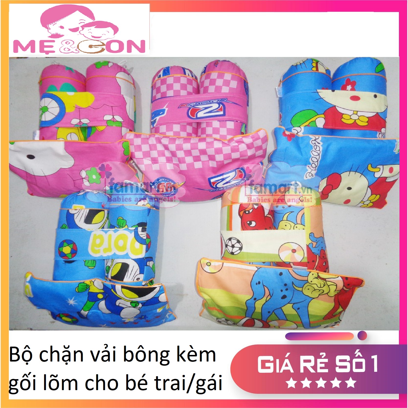 Bộ chặn vải bông kèm gối lõm cho bé trai/gái