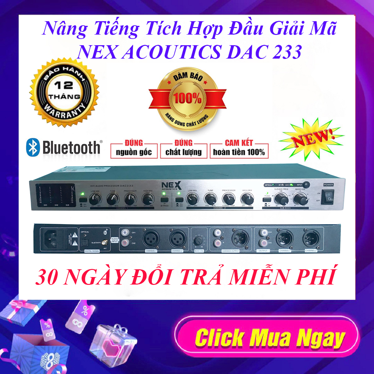 Máy Nâng Tiếng Hát Karaoke Tích Hợp Bộ Giải Mã DAC 233, Có Bluetooth, Cổng Quang- Máy Nâng Tiếng Bảo Hành 12 Tháng