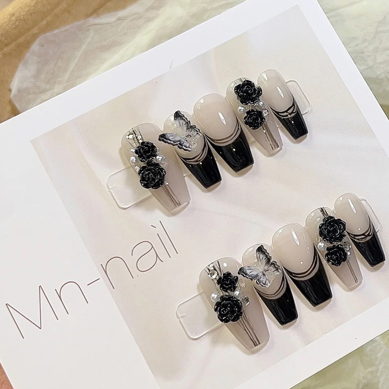 Set charm hoa hồng đen trắng trang trí nail
