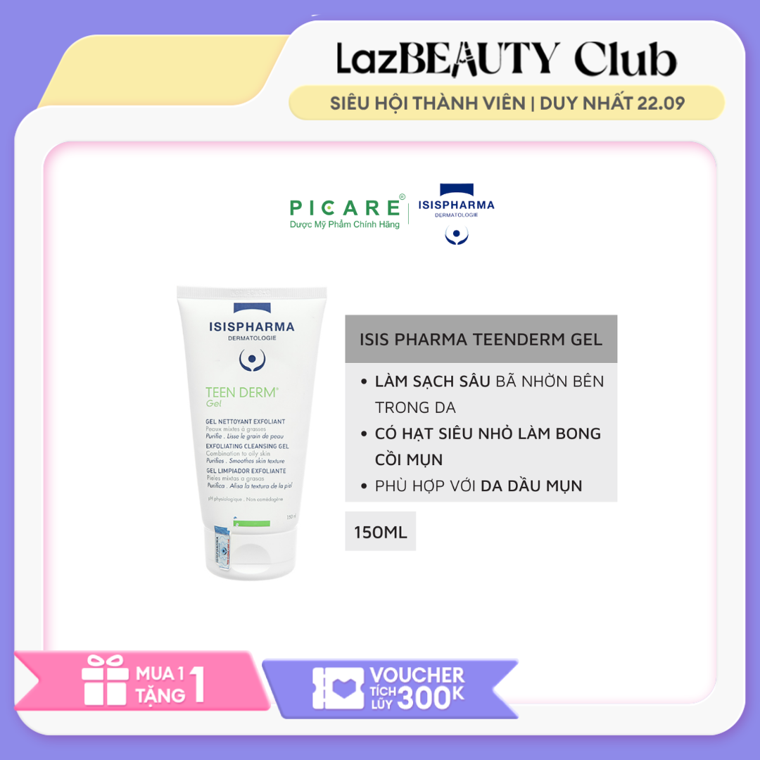 HOÀN TIỀN 15% - [GIẢM 20K ĐƠN 399K] Isis Pharma Gel Rửa Mặt Giảm Nhờn Ngừa Mụn Teenderm Gel 150ml