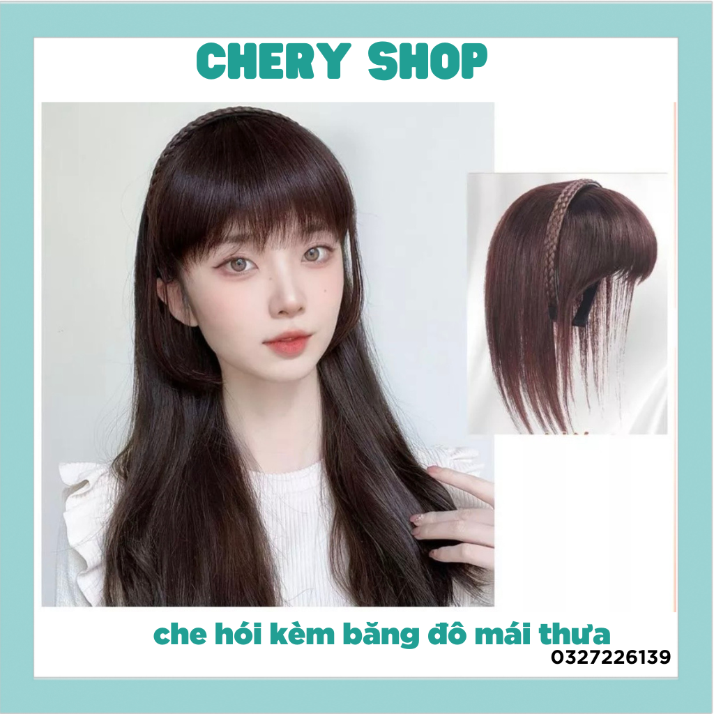 Tóc giả nữ che hói mái thưa kèm băng đô tết tóc siêu tự nhiên , MẪU MỚI