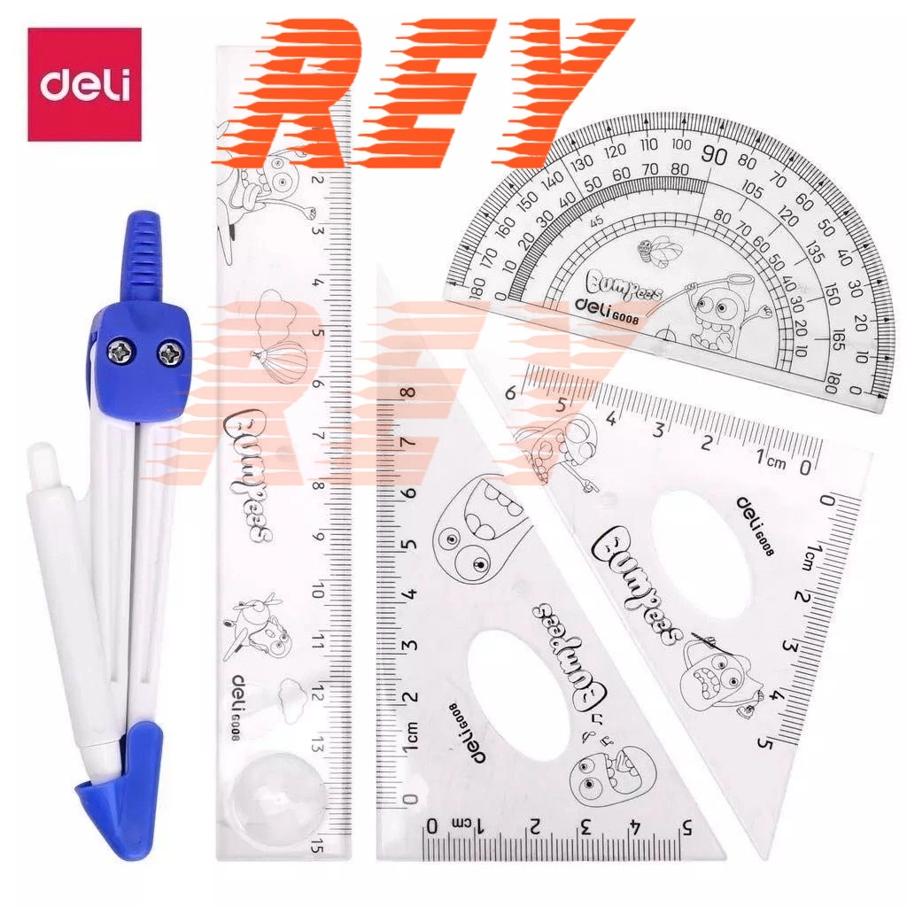 Bộ dụng cụ 5 món học toán thước + compa Deli 9598 hàng chính hãng - shop có giao hoả tốc