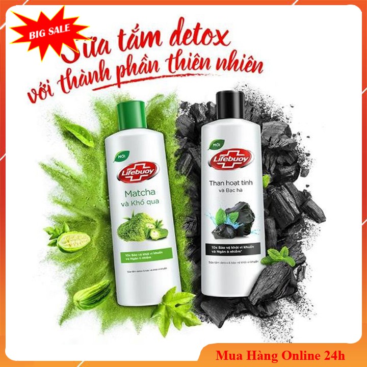 Sữa tắm💖💖 Detox Lifebuoy Than Hoạt Tính & Bạc Hà (200g)[HÀNG QUÀ TẶNG]