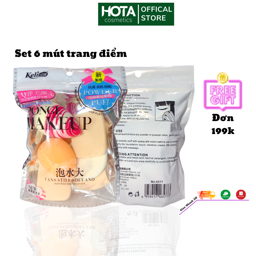 Mút trang điểm set 6 mút tán kem nền combo bông trang điểm màu ngẫu nhiên- set 2 miếng mút trang điểm