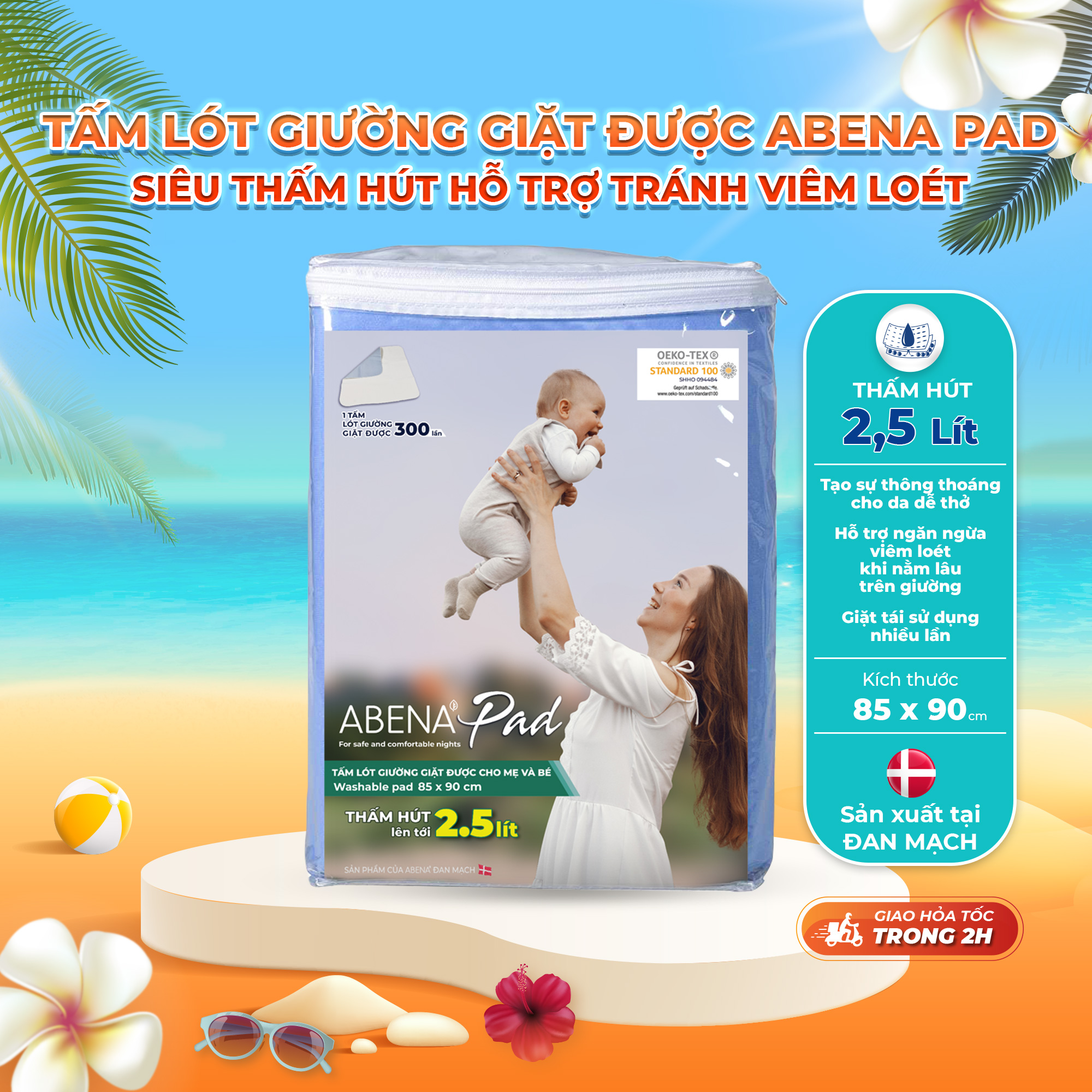 Tấm lót giường giặt được Abena Pad (85x90cm ) - Giặt được 300 lần - Nhập khẩu từ Đan Mạch