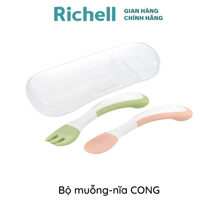 Bộ muỗng nĩa cong richell tli bước 2 cho bé tập xúc ăn | baby