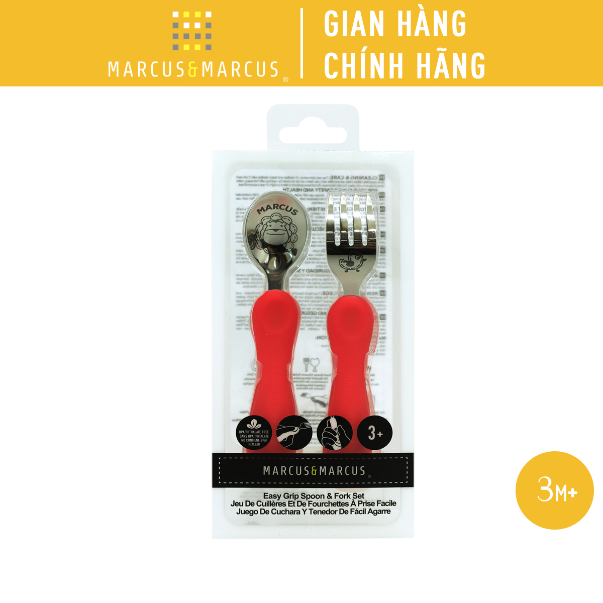 Bộ thìa nĩa ăn dặm cho bé Easy Grip Marcus & Marcus, từ 3 tuổi - Marcus