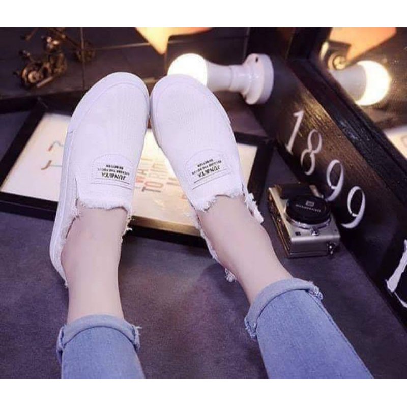 Giày lười vải cotton đế cao su 2p