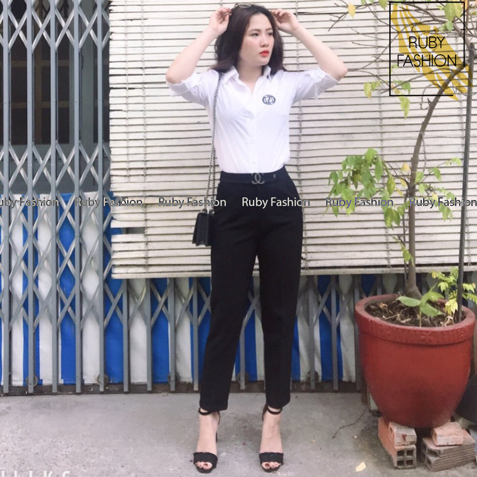 Quần baggy nữ Ruby Fashion công sở phối đai,chất vải cao cấp, mặc siêu sang