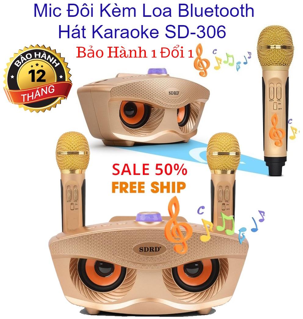 Loa karaoke bluetooth SD 306 Plus - Loa mắt cú nâng cấp của SD 306 - Tặng kèm 2 micro không dây có màn hình LCD - Sạc pin cho micro ngay trên loa - Chỉnh bass treble echo ngay trên micro - Loa xách tay du lịch cực chất
