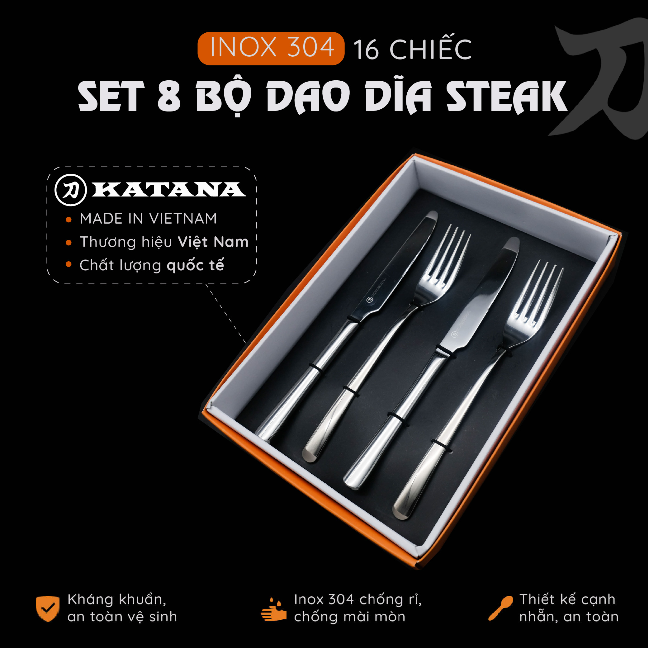 Set 16 chiếc dao dĩa ăn steak cao cấp thương hiệu katana - kata140