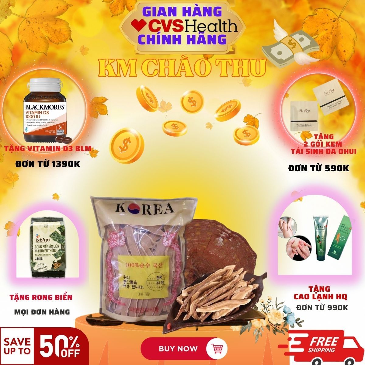 Nấm linh chi Hàn Quốc thái lát túi 1 kg