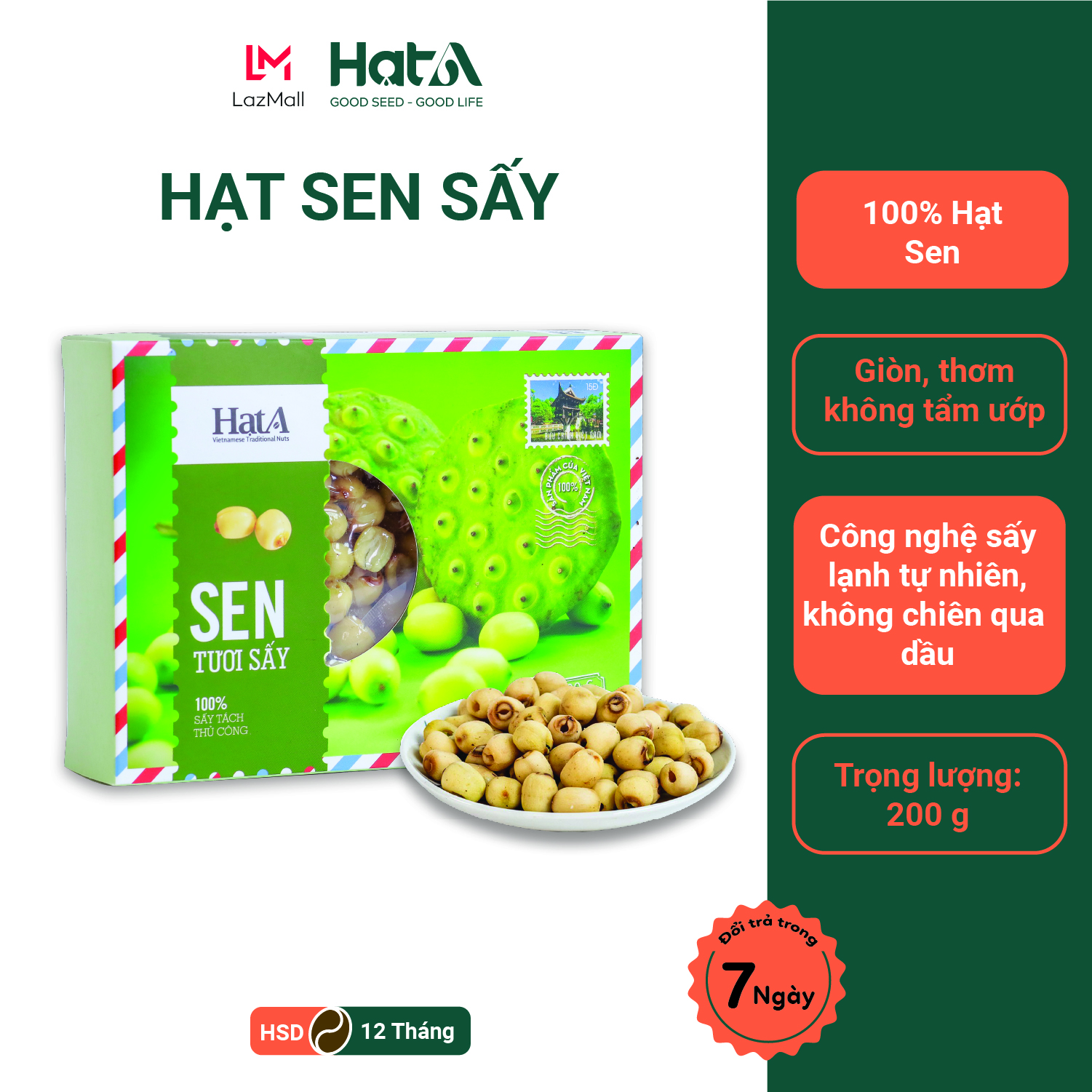 Hạt Sen Tươi Sấy Hạt A Cafe 100% Sấy Tách Thủ Công - Thơm Ngon Giòn Rụm Giàu Dinh Dưỡng 200g