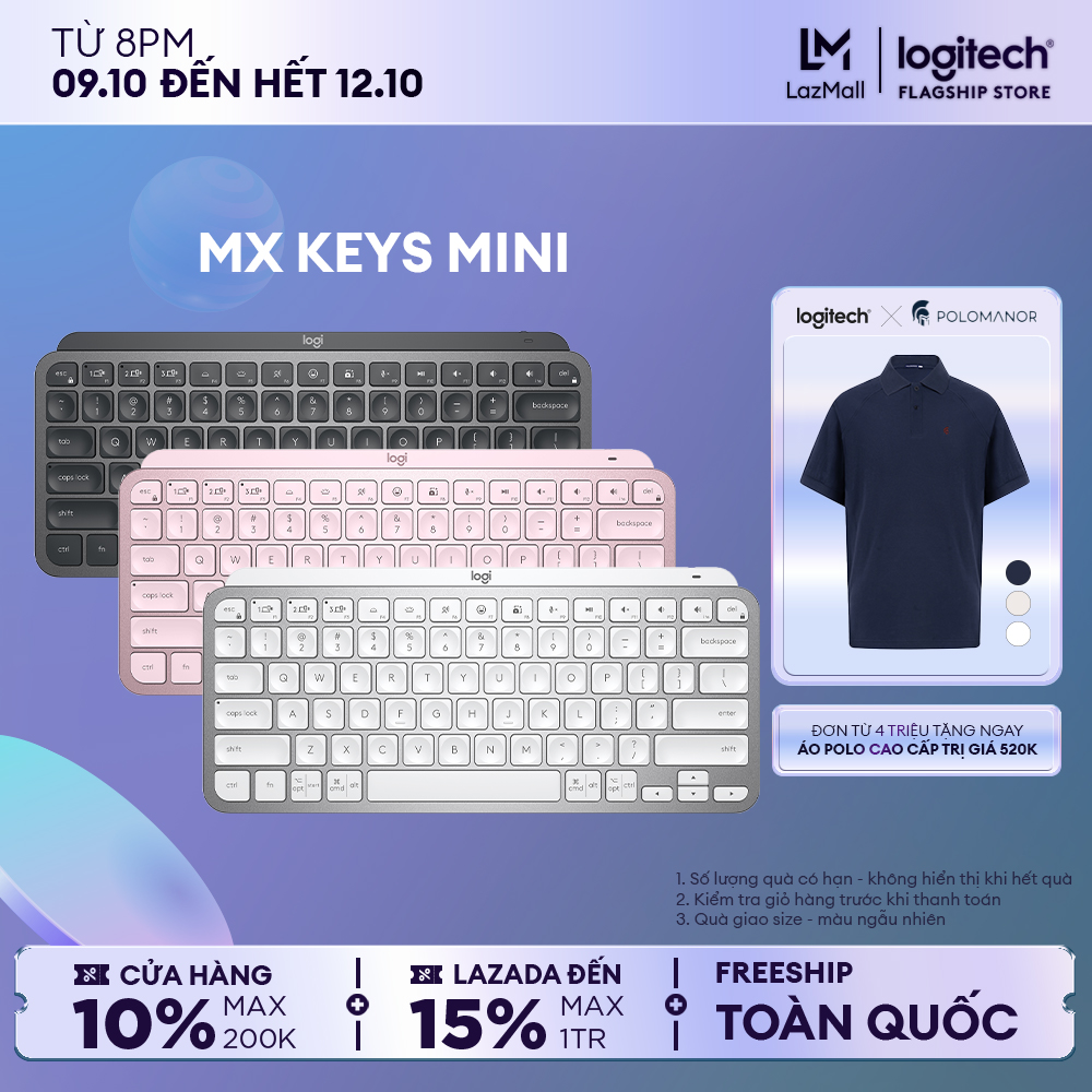 Bàn phím không dây Bluetooth Logitech MX Keys Mini - Nhỏ gọn, Sạc USB-C, Phím tắt thông minh, Có bản cho Mac