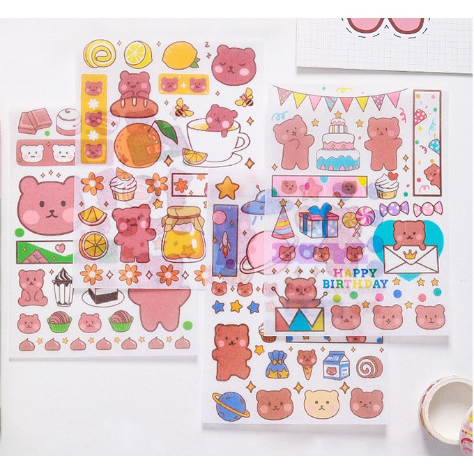 Set 4 tờ hình dán sticker dễ thương - bộ 4 tờ sticker dán tập vở tủ kệ đáng yêu