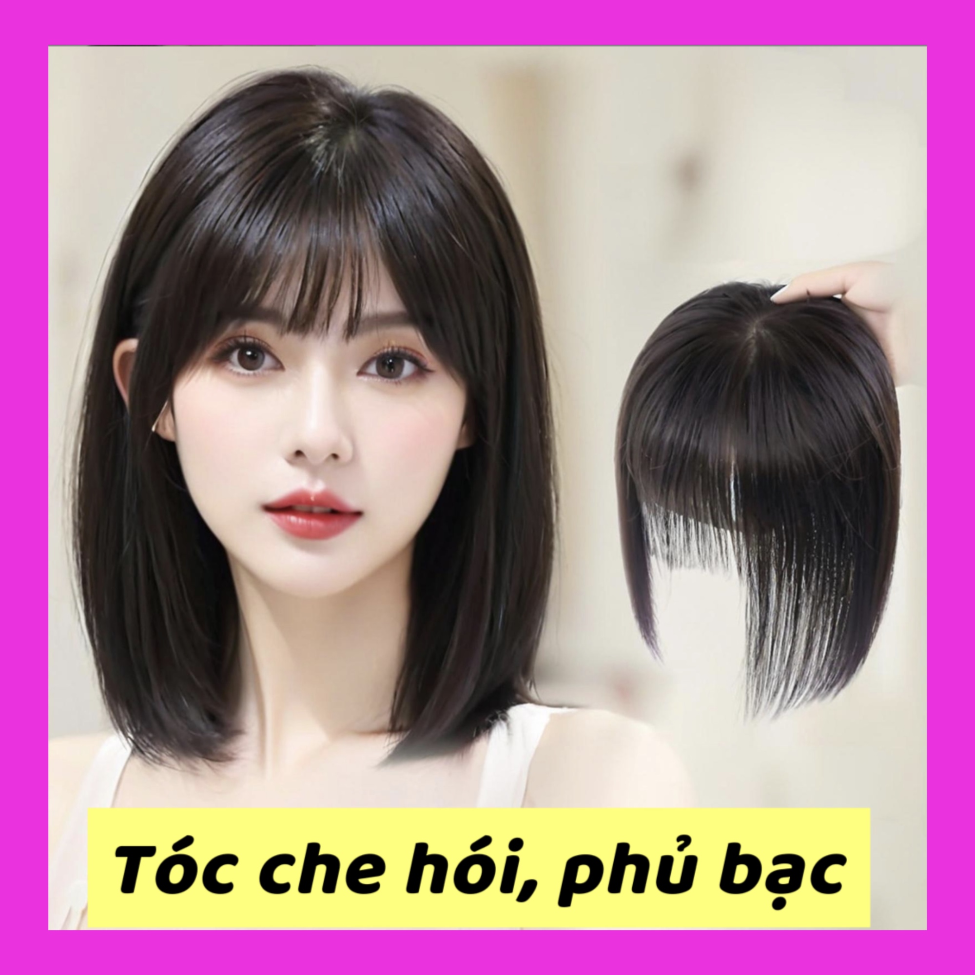 Tóc giả che hói phủ bạc nữ có mái và không mái có da đầu - CHE HÓI NỮ