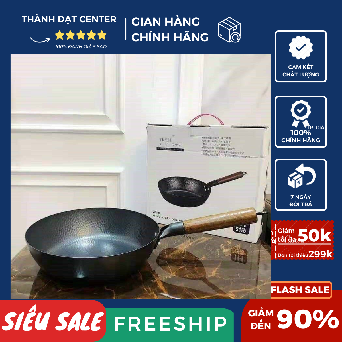 Chảo Nhật chống dính sâu lòng size 28cm chiên xào rán