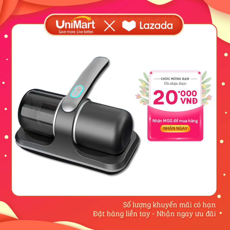 Máy Hút Bụi Giường Nệm Diệt Khuẩn UV DAMAS LPMV-017 - Thiết Kế Không Dây Cầm Tay Sạc Pin - Lực Hút Mạnh Mẽ 8000P -
