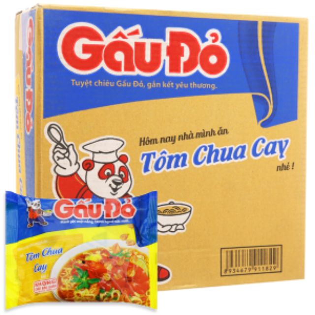 Thùng Mì Gấu Đỏ Tôm Chua Cay 30 gói