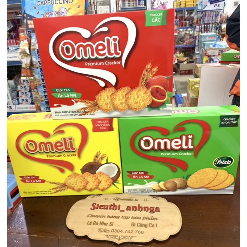 Bánh omeli cracker hộp 288g khoai tây/vừng dừa/gấc