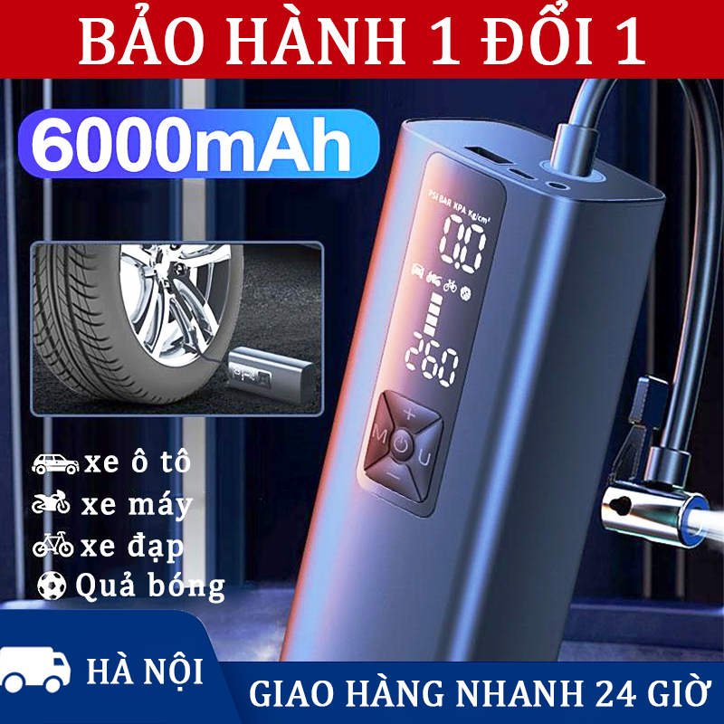 Bơm lốp xe máy bằng điện,Bom xe đạp xe máy pin,bơm xe máy dùng pin,Bơm lốp ô tô không dây,Dung lượng pin 6000mah,DC12V,140PSi