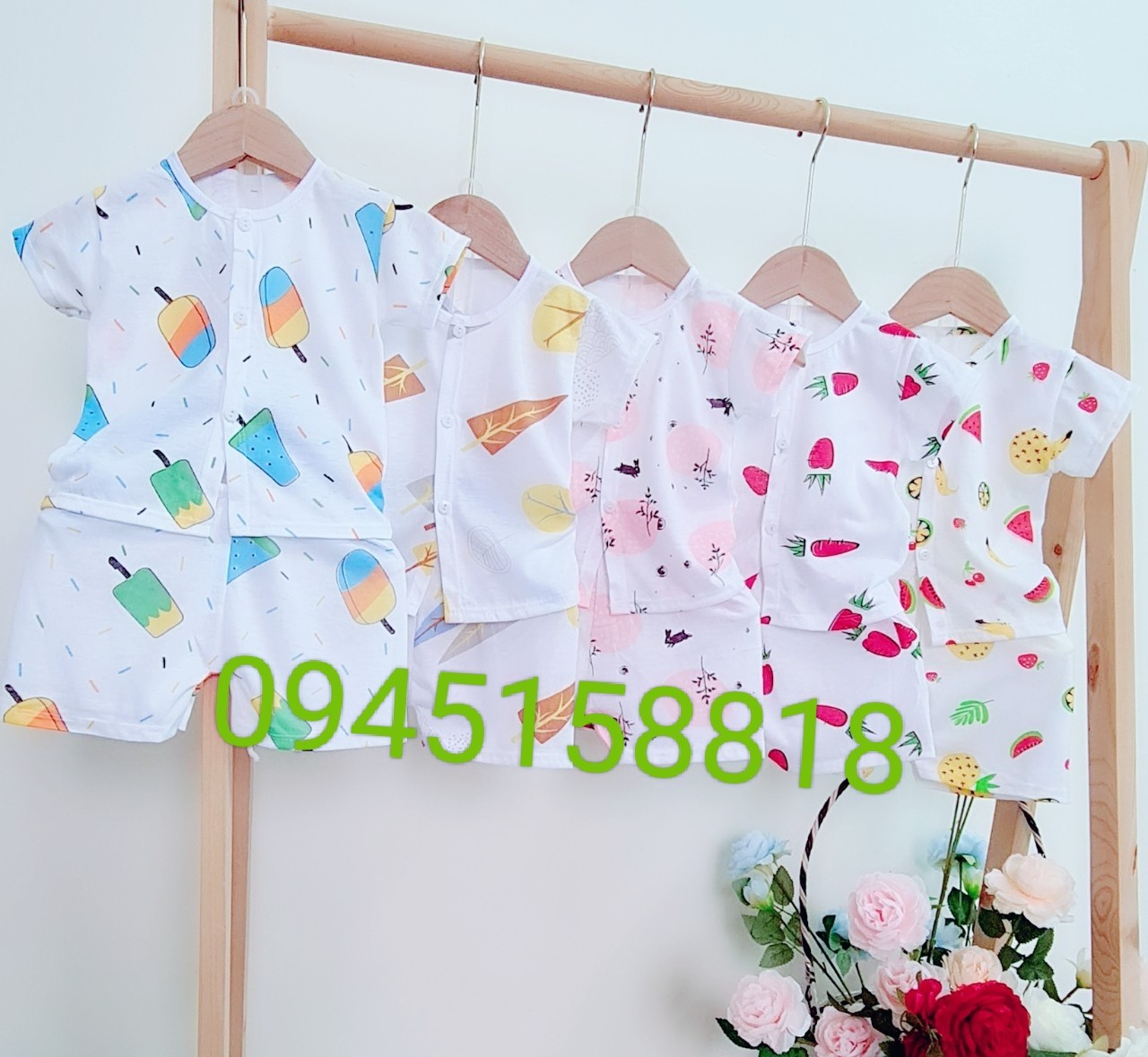 QUẦN ÁO TRẺ EM - Set 5 bộ cộc kem cài khuy giữa cho bé từ 3-14kg (HỖ TRỢ PHÍ SHIP)