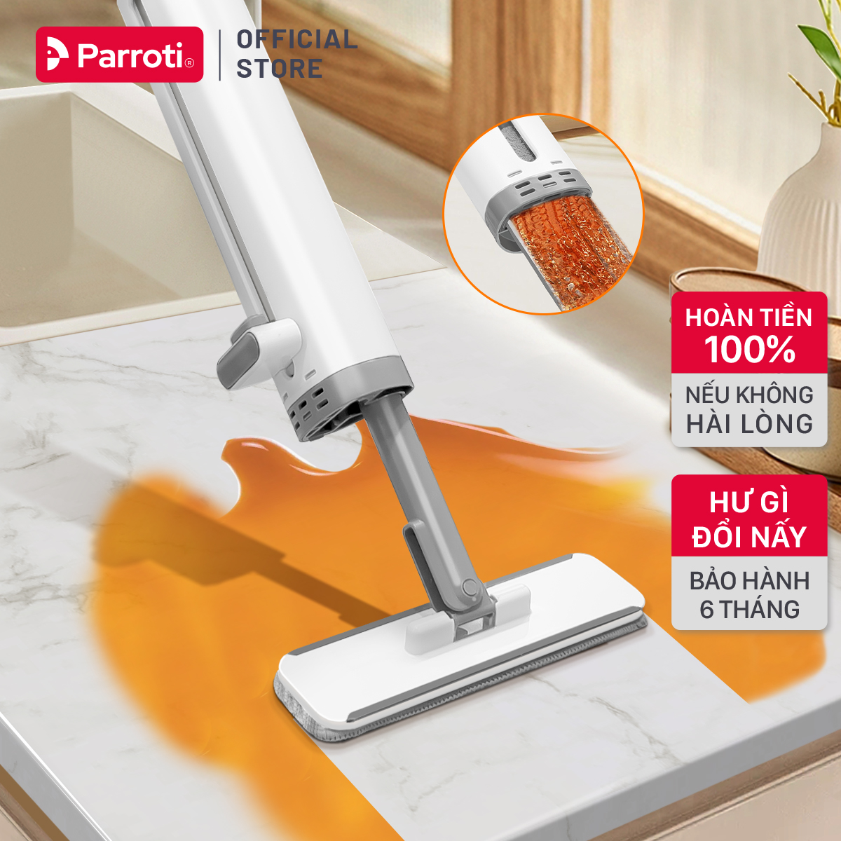 Cây Lau Bàn Bếp Tự Vắt Có Gạt Nước 2 Miếng Lau, Cây Lau Mini, Lau Bàn, Lau Kính, Gạt Nước Parroti Clean Go - CG01