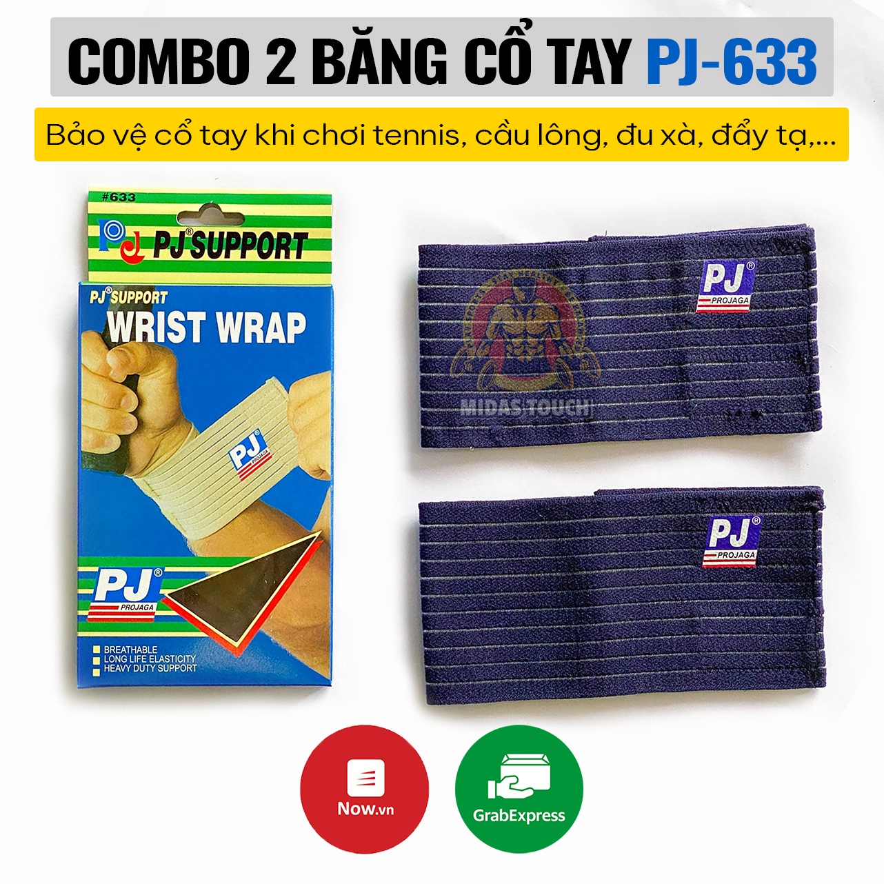 Combo 2 Băng Quấn Bảo Vệ Cổ Tay PJ 633 - Hỗ Trợ Chống Chấn Thương Cổ Tay Khi Chơi Các Bộ Môn Như Cầu Lông Tennis Đu Xà Đẩy Tạ - Sản Xuất Theo Công Nghệ Đài Loan Chất Liệu Cao Dãn Tốt