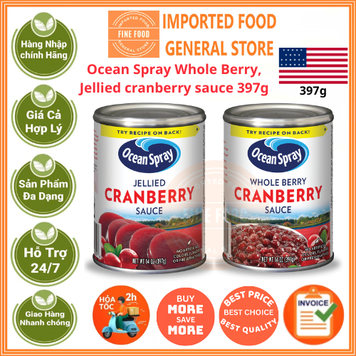Nước sốt nam việt quất Ocean Spray Whole Berry, Jellied cranberry sauce 397g