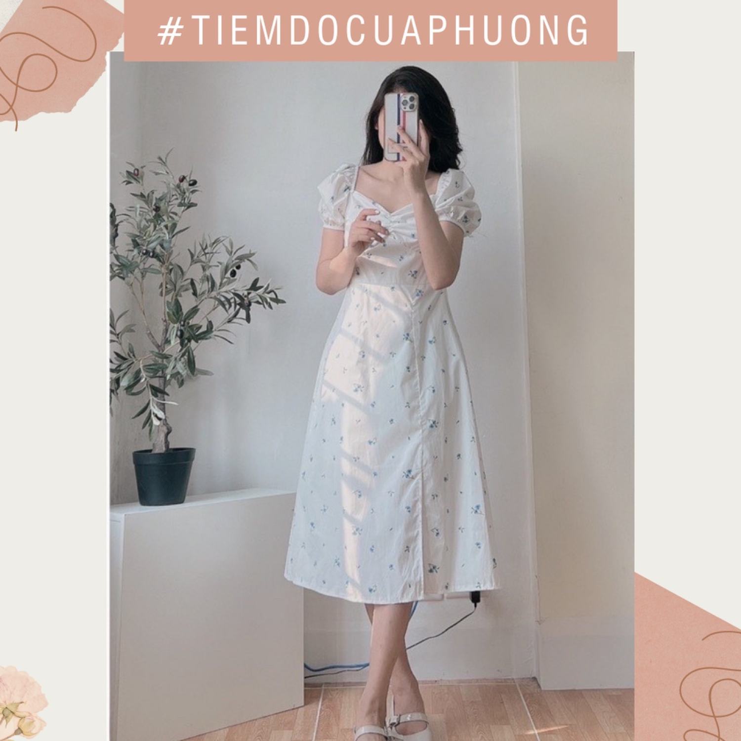 Váy/Đầm tay bồng hoa nhí xẻ tà ulzzang siêu xinh