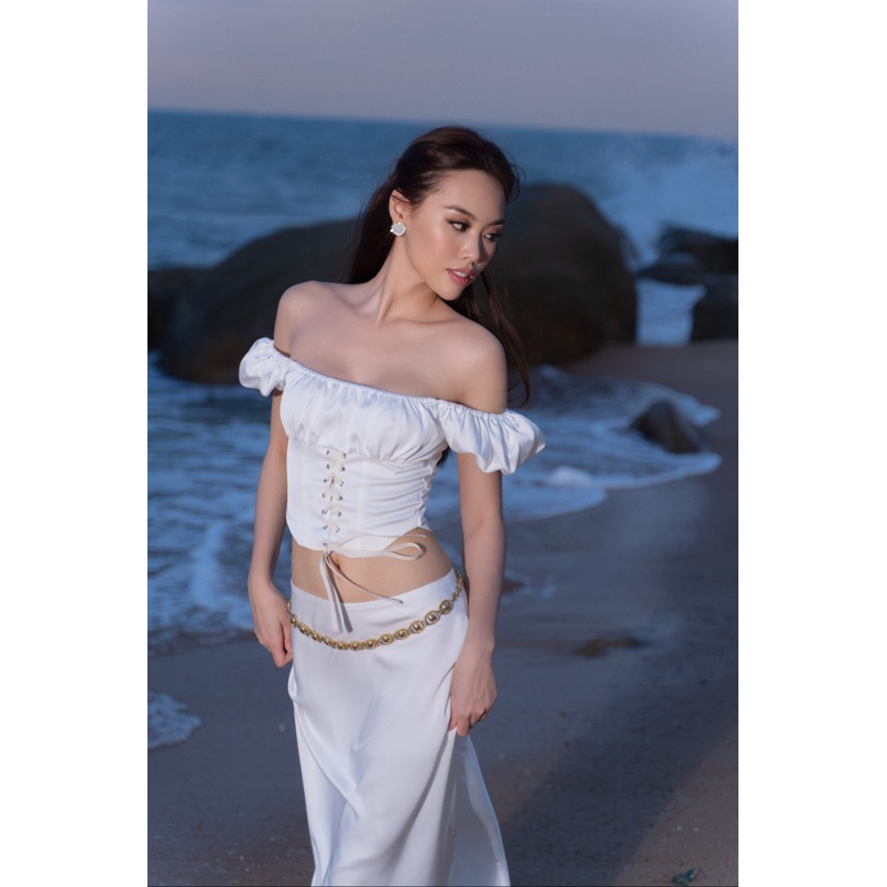 Áo jelly fish top - áo trễ vai- croptop - áo đan dây - thiết kế