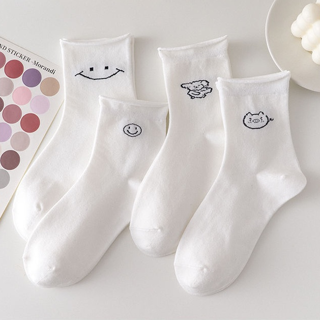 Tất cổ cao nữ, vớ nữ trắng họa tiết dễ thương vải co giãn thời trang Hàn Quốc-CA666