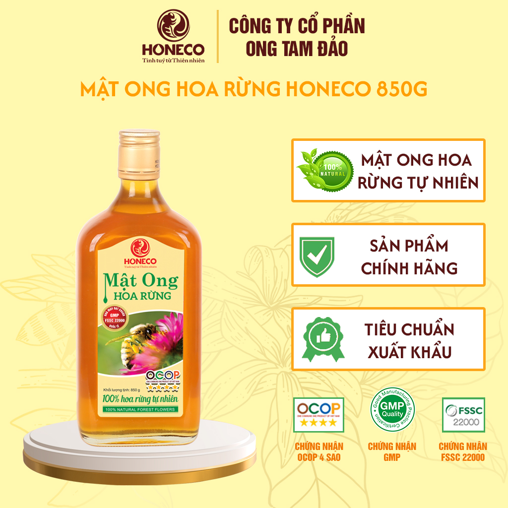 Mật ong hoa rừng Honeco 850g - Mật ong rừng nguyên chất khai thác tại núi rừng Tam Đảo