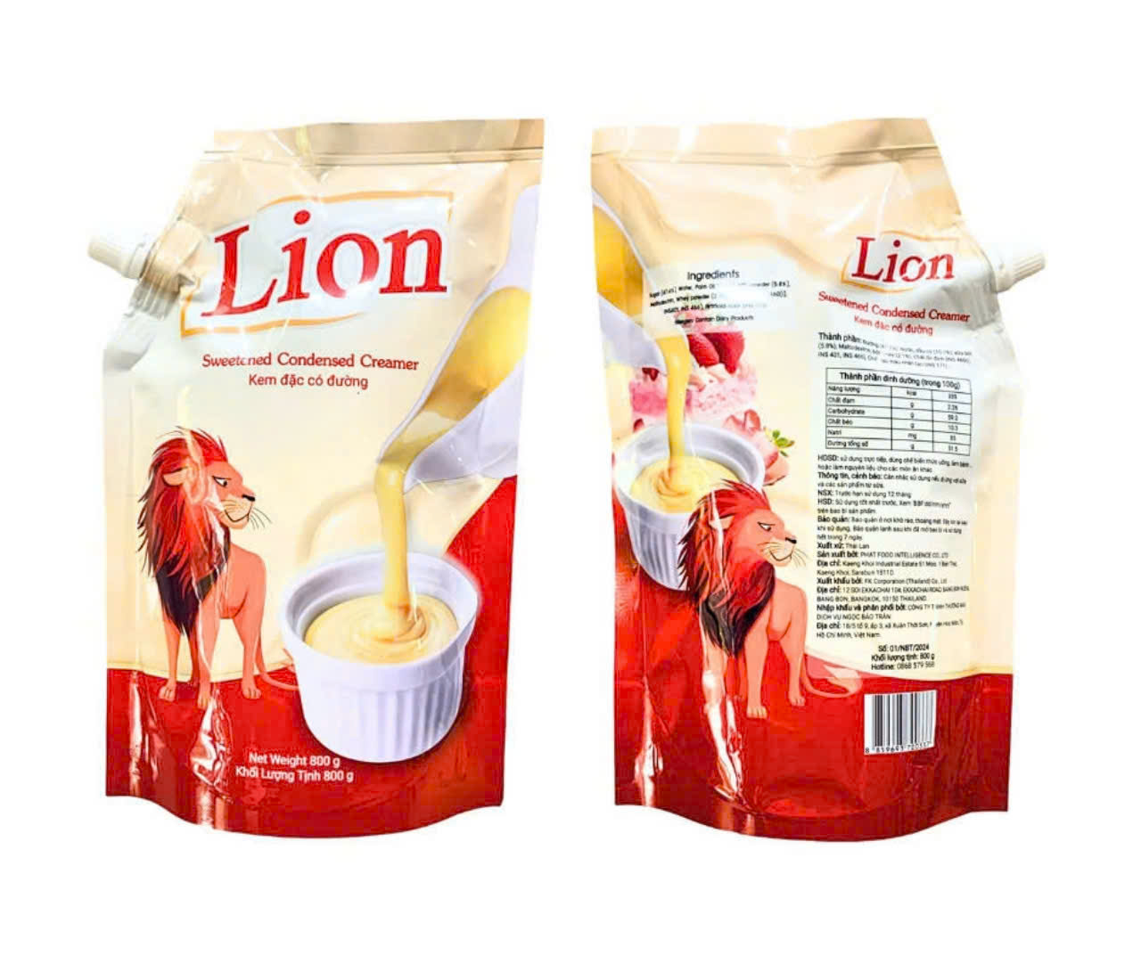 CREAMER ĐẶC CÓ ĐƯỜNG LION TÚI 800GR - NHẬP KHẨU THÁI LAN