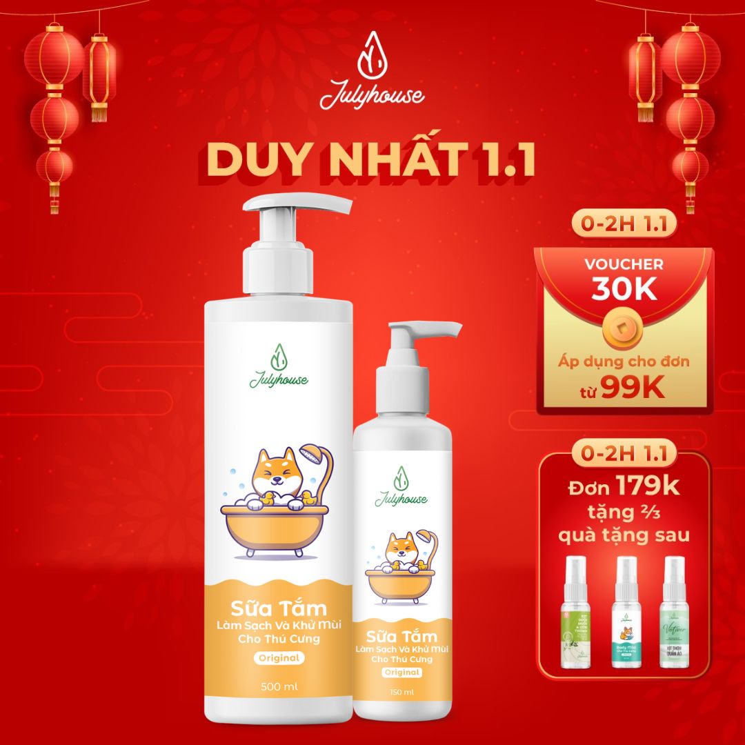 Sữa tắm cho chó mèo 150ml/500ml Julyhouse thơm mát khử mùi hôi