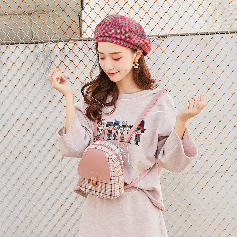 Balo nữ da pu kẻ caro siêu dễ thương nhỏ gọn thời trang hàn quốc, balo mini nữ thiết kế trẻ trung hợp xu hướng