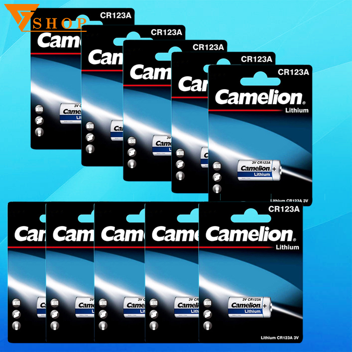 10 viên pin cr123a camelion, pin máy ảnh