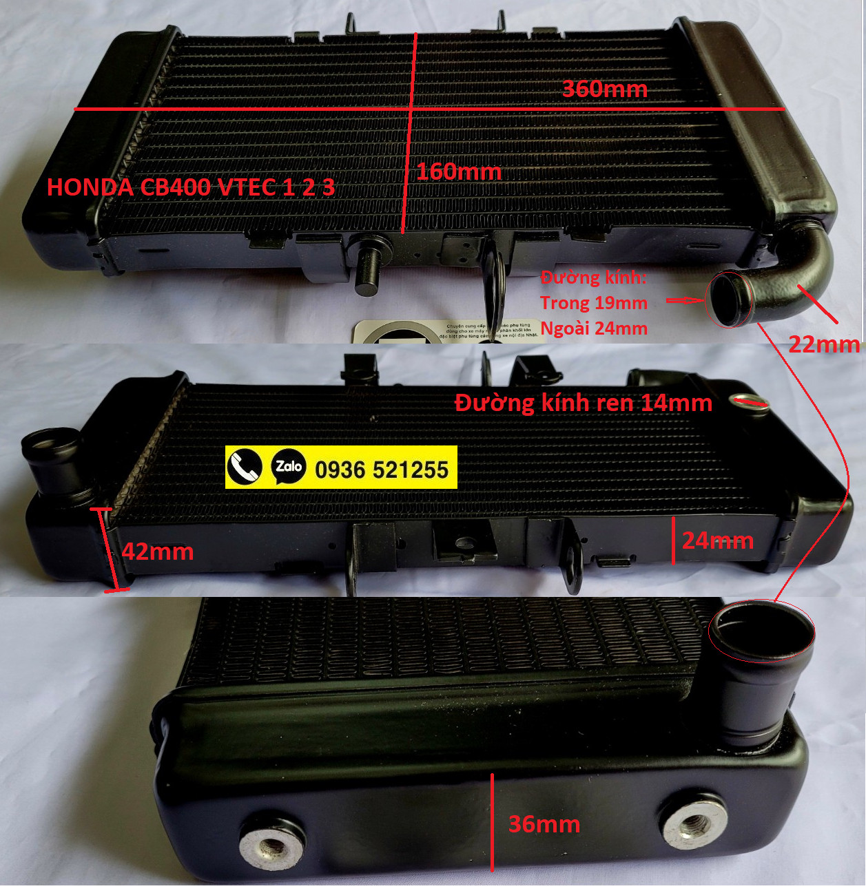 Két nước giải nhiệt làm mát Honda CB400 Vtec 1 2 3 và các dòng xe tương ứng